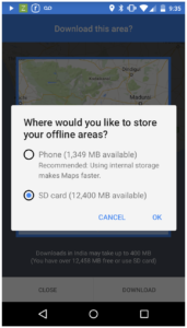 Das neue Google Maps für Android, kann jetzt Karte Offline auf der SD-Karte speichern. (Screenshot: Google)